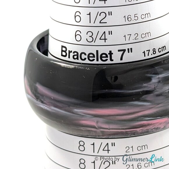 Retro Wide Dome Black Pink Swirl Plastic Resin Bangle Bracelet - Picture 8 of 11